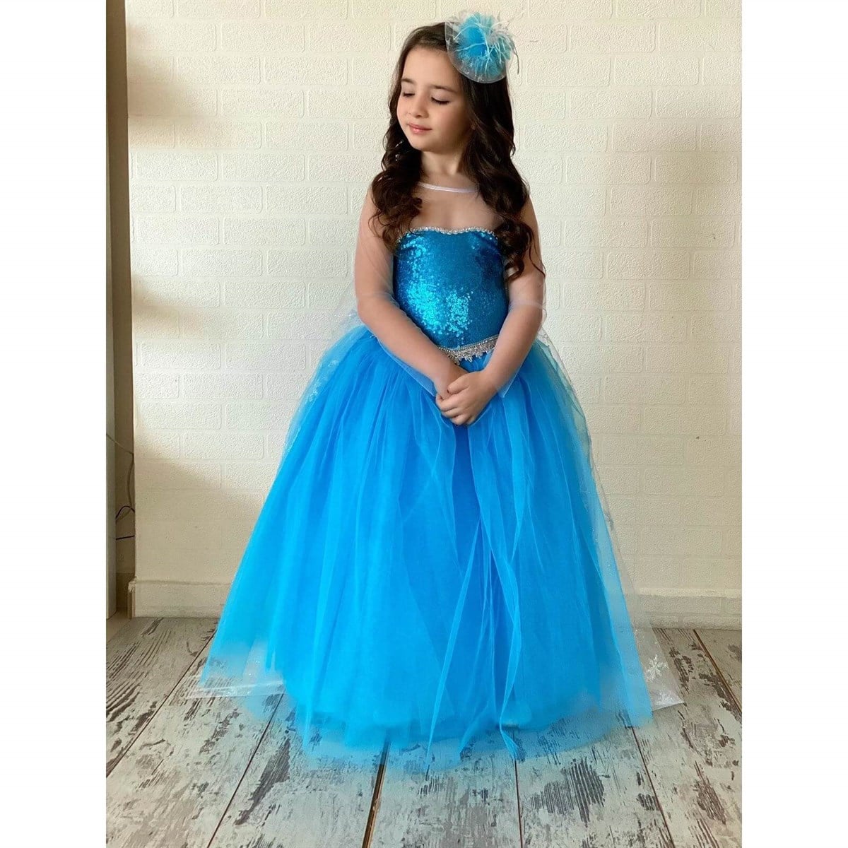 Kız Çocuk Mavi Prenses Elbise-Kız Çocuk Elbise-QuzucukKids.com
