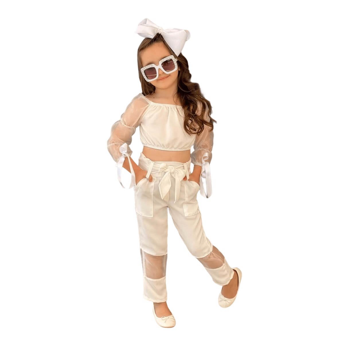 Kız Çocuk Organze Detaylı Yazlık Takım-Kız Çocuk Alt Üst Takım-QuzucukKids.com