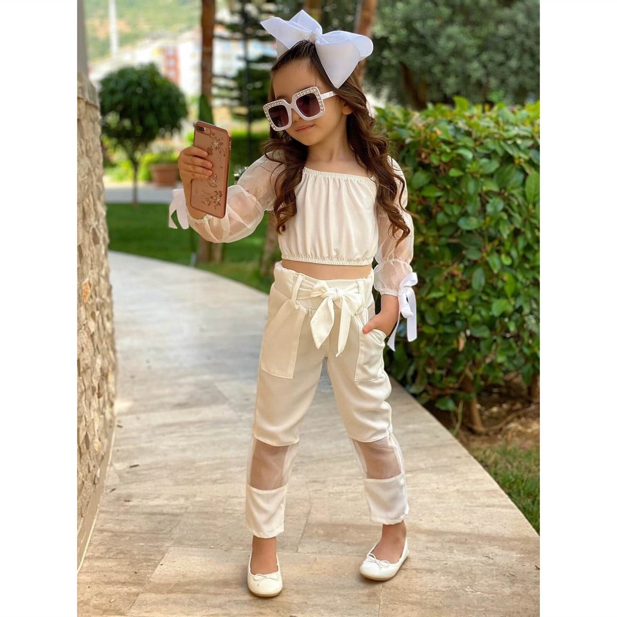 Kız Çocuk Organze Detaylı Yazlık Takım-Kız Çocuk Alt Üst Takım-QuzucukKids.com