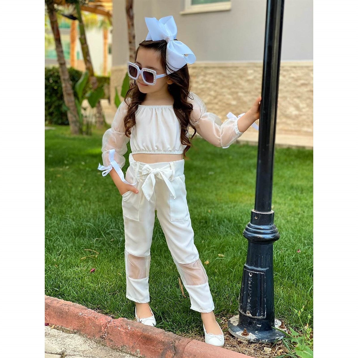 Kız Çocuk Organze Detaylı Yazlık Takım-Kız Çocuk Alt Üst Takım-QuzucukKids.com