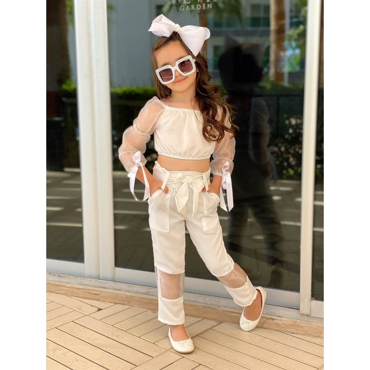 Kız Çocuk Organze Detaylı Yazlık Takım-Kız Çocuk Alt Üst Takım-QuzucukKids.com