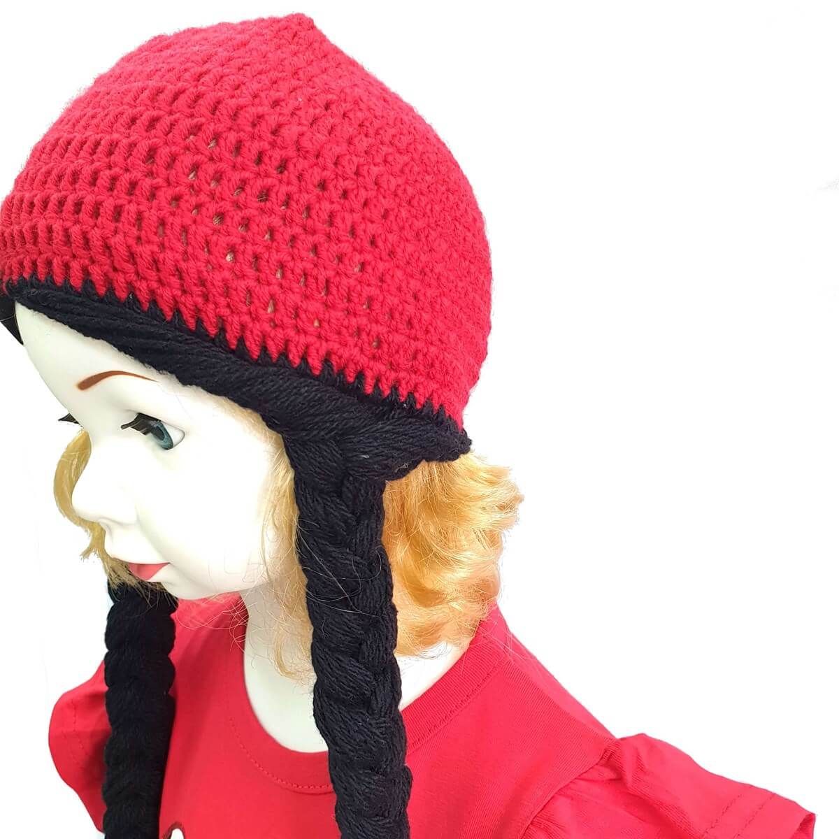 Kız Çocuk Örgülü El Yapımı Kırmızı Bere-Sezon Ürünleri-QuzucukKids.com