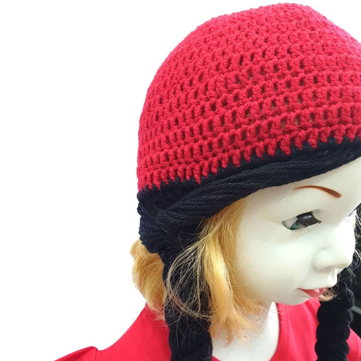 Kız Çocuk Örgülü El Yapımı Kırmızı Bere-Sezon Ürünleri-QuzucukKids.com