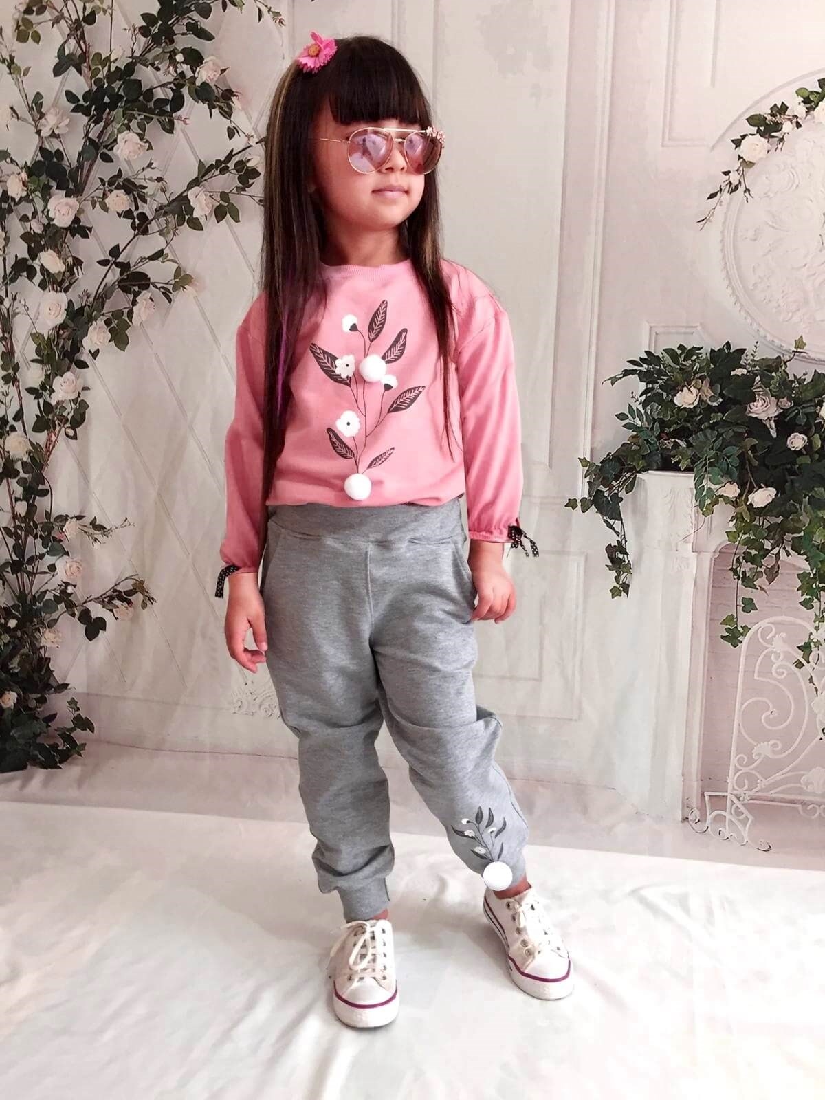 Kız Çocuk Pamuk Figürlü Pembe Eşofman Takımı-Kız Çocuk Alt Üst Takım-QuzucukKids.com