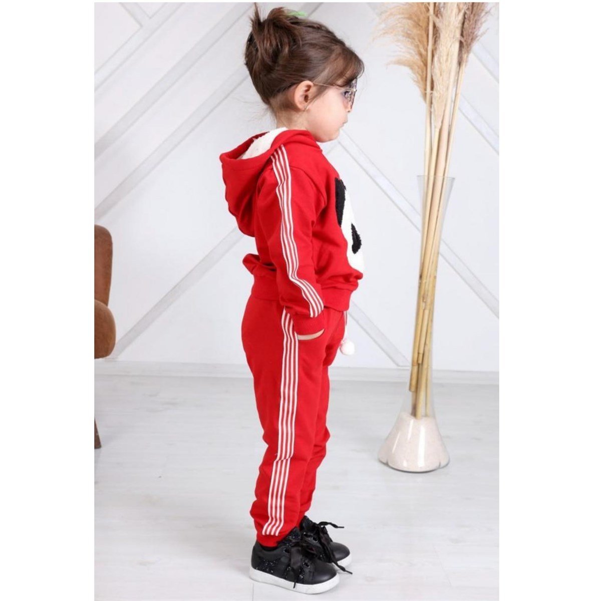 Kız Çocuk Panda Figürlü Kırmızı Eşofman Takımı-Kız Çocuk Alt Üst Takım-Kız Çocuk Fiyonklu Pembe Eşofman Seti | QuzucukKids.com-QuzucukKids.com