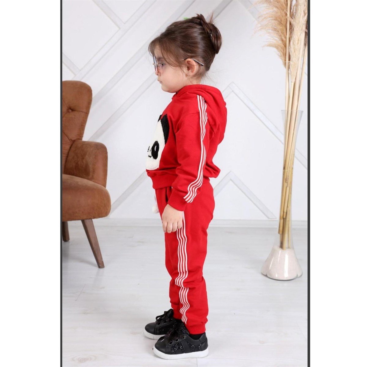 Kız Çocuk Panda Figürlü Kırmızı Eşofman Takımı-Kız Çocuk Alt Üst Takım-Kız Çocuk Fiyonklu Pembe Eşofman Seti | QuzucukKids.com-QuzucukKids.com
