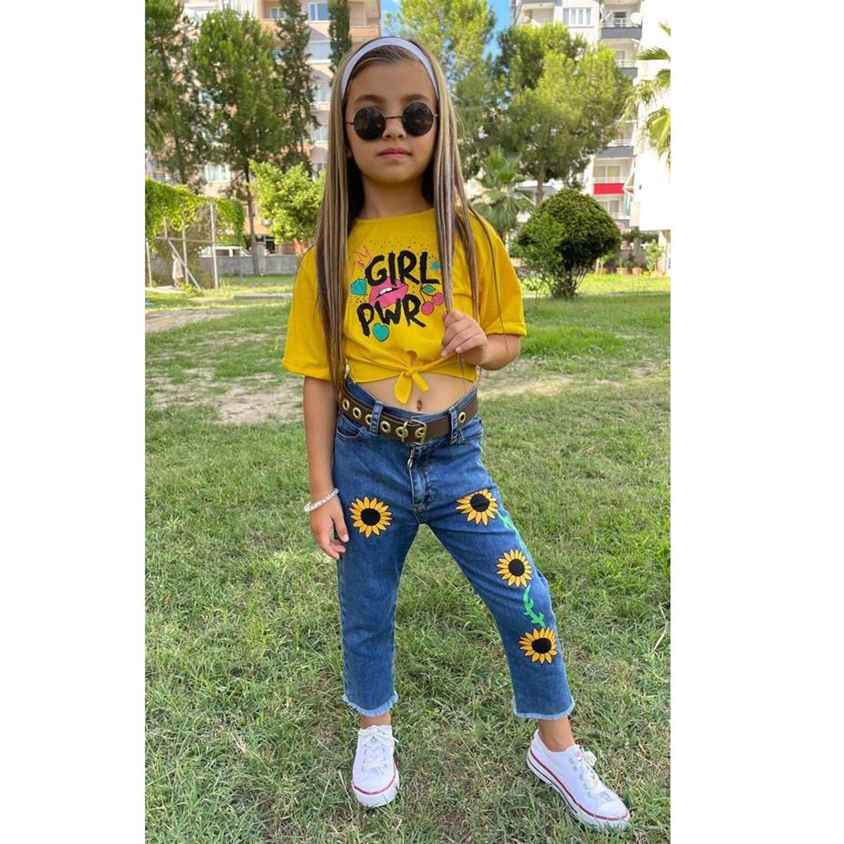 Kız Çocuk Papatya Desenli 3'lü Takım-Kız Çocuk Alt Üst Takım-Kız Çocuk Pembe Gömlekli 4'lü Takım | QuzucukKids.com-QuzucukKids.com