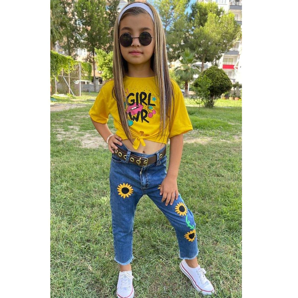 Kız Çocuk Papatya Desenli 3'lü Takım-Kız Çocuk Alt Üst Takım-Kız Çocuk Pembe Gömlekli 4'lü Takım | QuzucukKids.com-QuzucukKids.com