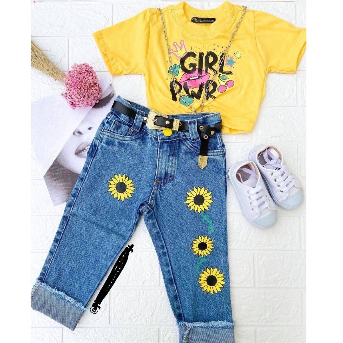 Kız Çocuk Papatya Desenli 3'lü Takım-Kız Çocuk Alt Üst Takım-Kız Çocuk Pembe Gömlekli 4'lü Takım | QuzucukKids.com-QuzucukKids.com