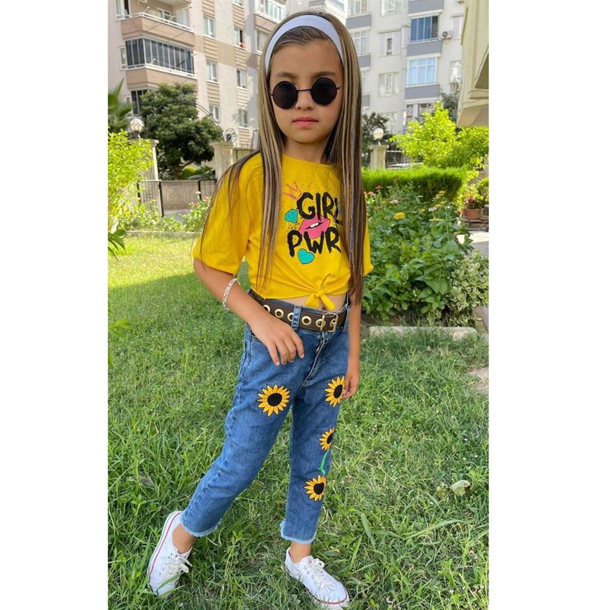 Kız Çocuk Papatya Desenli 3'lü Takım-Kız Çocuk Alt Üst Takım-Kız Çocuk Pembe Gömlekli 4'lü Takım | QuzucukKids.com-QuzucukKids.com