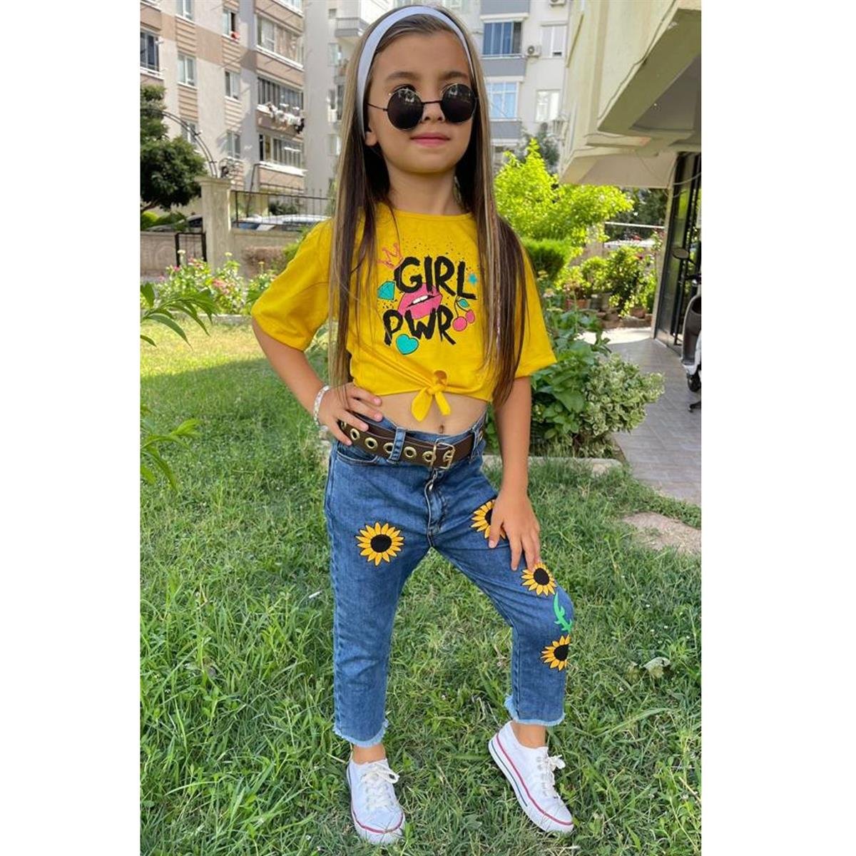 Kız Çocuk Papatya Desenli 3'lü Takım-Kız Çocuk Alt Üst Takım-Kız Çocuk Pembe Gömlekli 4'lü Takım | QuzucukKids.com-QuzucukKids.com