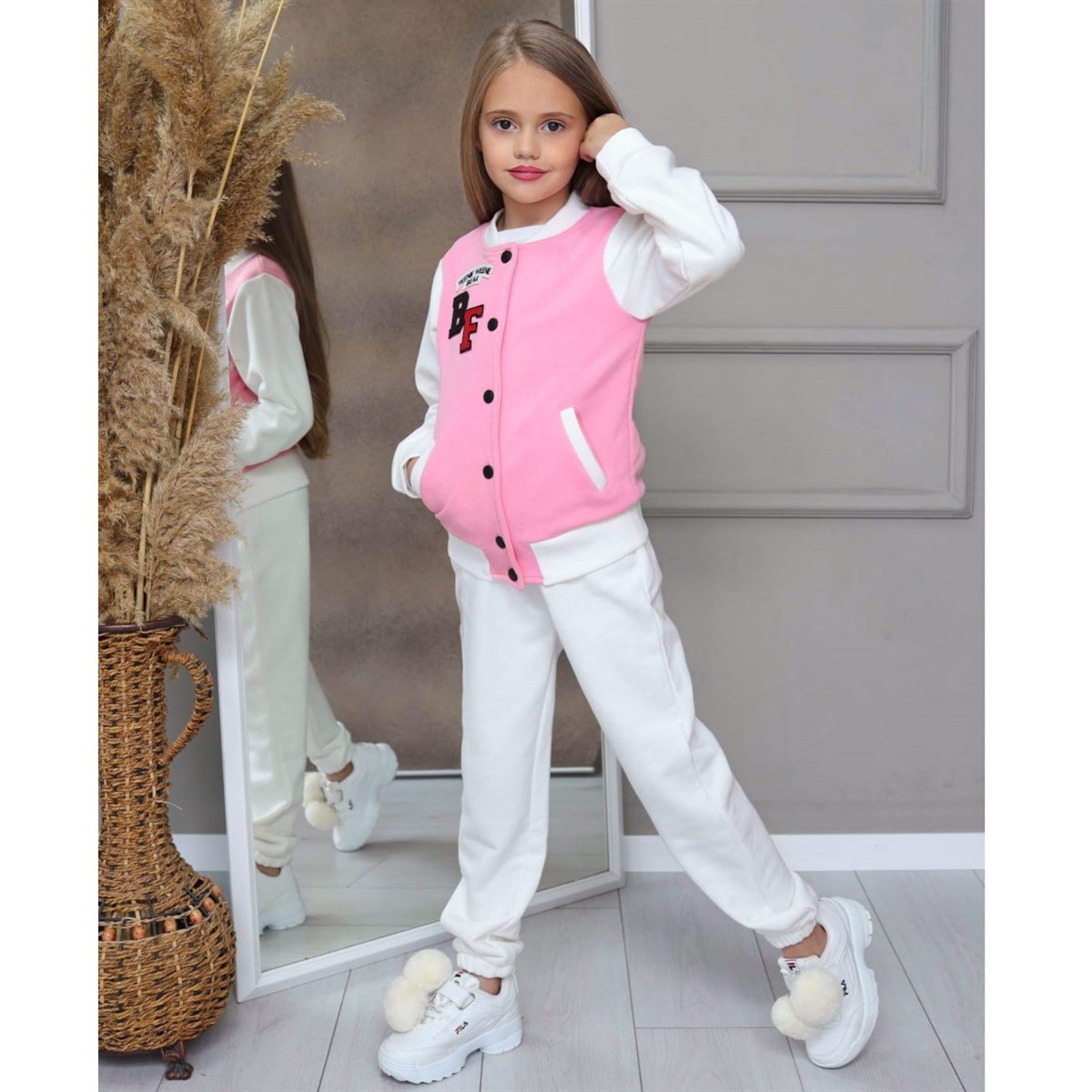 Kız Çocuk Pembe Eşofman Bomper Kolej Ceket Takım-Kız Çocuk Alt Üst Takım-Kız Çocuk Tavşan Figürlü Lila Eşofman Takımı | QuzucukKids.com-QuzucukKids.com