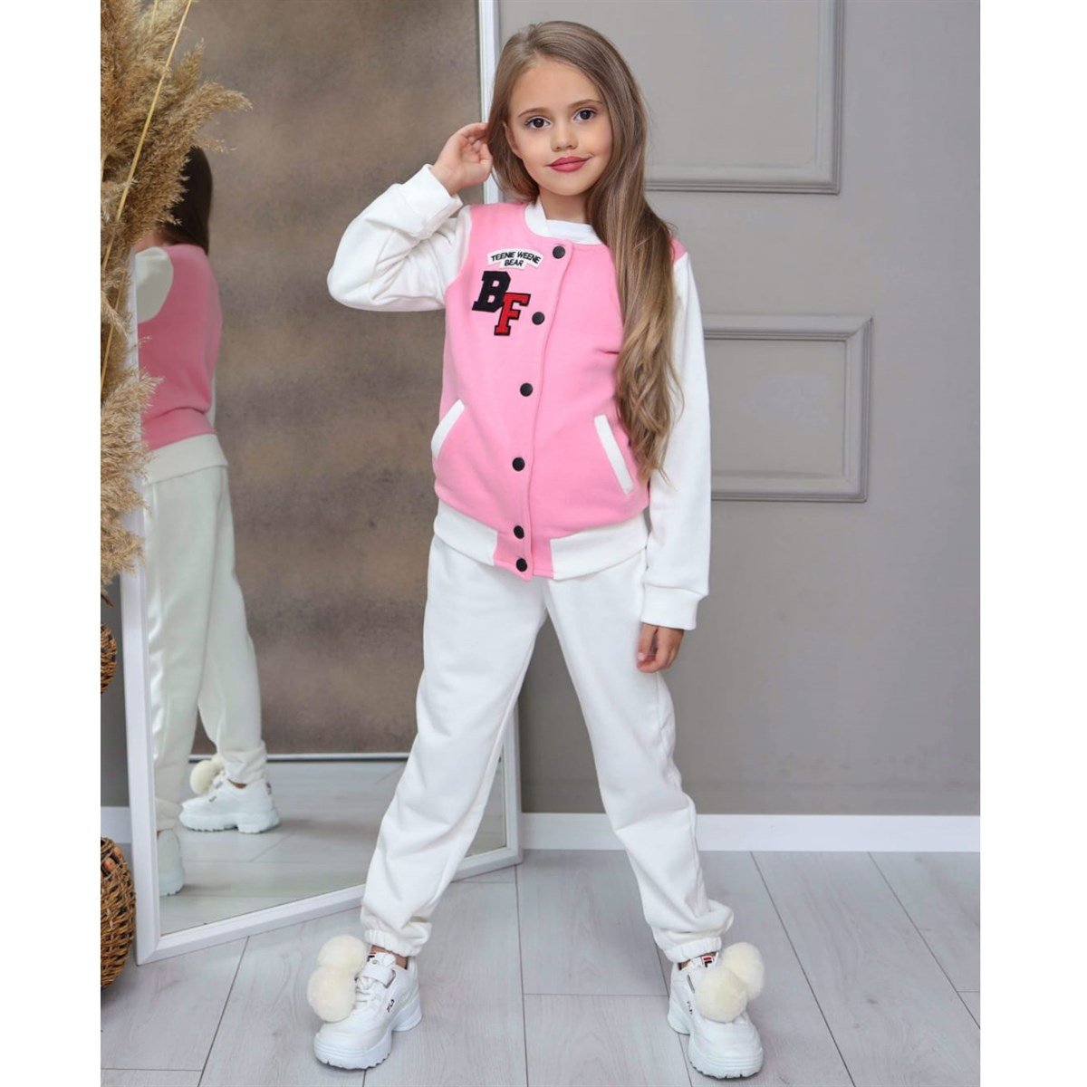 Kız Çocuk Pembe Eşofman Bomper Kolej Ceket Takım-Kız Çocuk Alt Üst Takım-Kız Çocuk Tavşan Figürlü Lila Eşofman Takımı | QuzucukKids.com-QuzucukKids.com