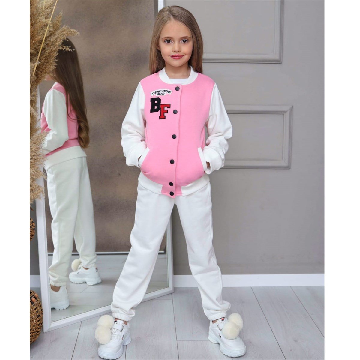 Kız Çocuk Pembe Eşofman Bomper Kolej Ceket Takım-Kız Çocuk Alt Üst Takım-Kız Çocuk Tavşan Figürlü Lila Eşofman Takımı | QuzucukKids.com-QuzucukKids.com