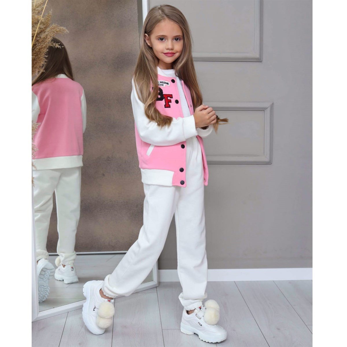 Kız Çocuk Pembe Eşofman Bomper Kolej Ceket Takım-Kız Çocuk Alt Üst Takım-Kız Çocuk Tavşan Figürlü Lila Eşofman Takımı | QuzucukKids.com-QuzucukKids.com