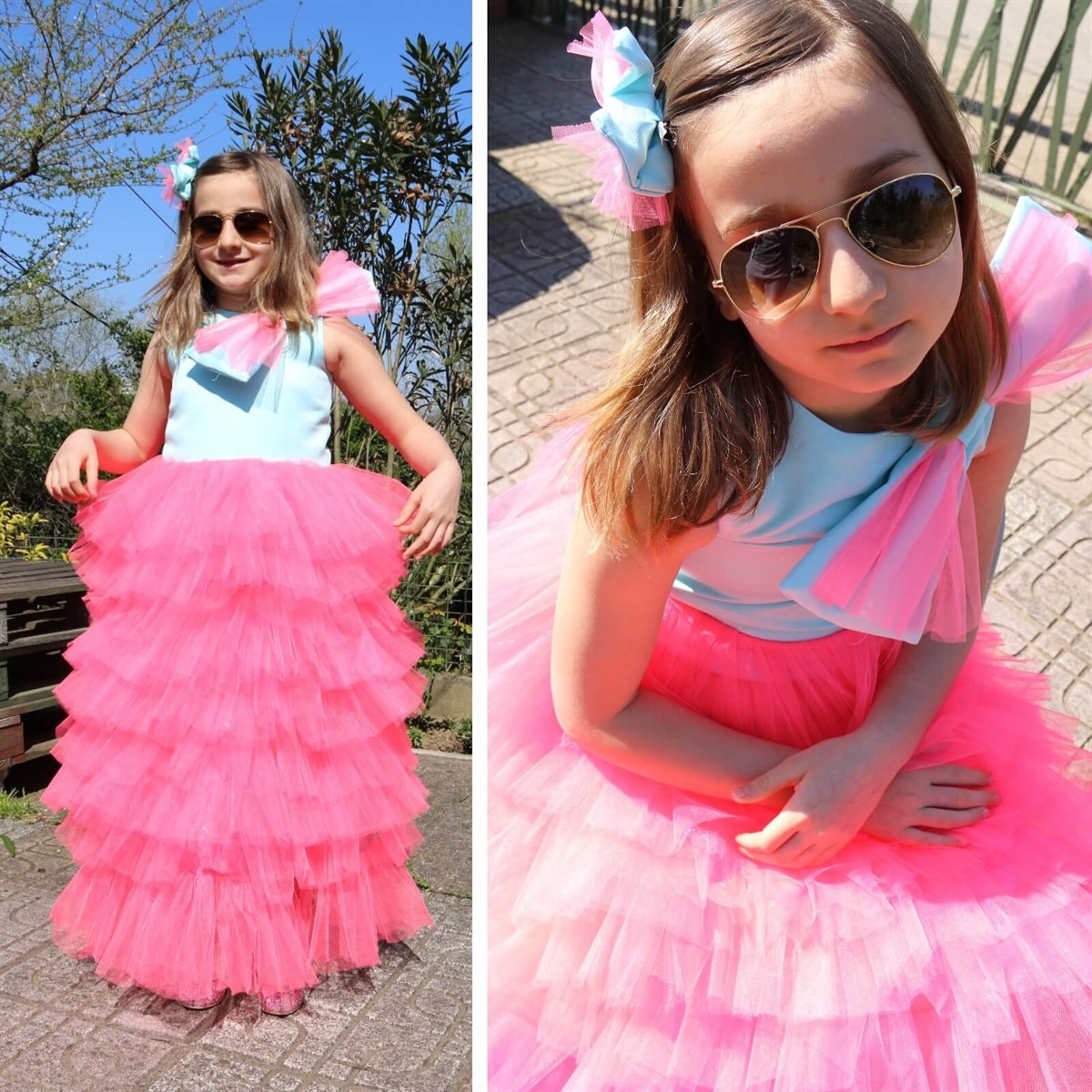 Kız Çocuk Pembe Prenses Elbise-Kid Girl Dresses-QuzucukKids.com