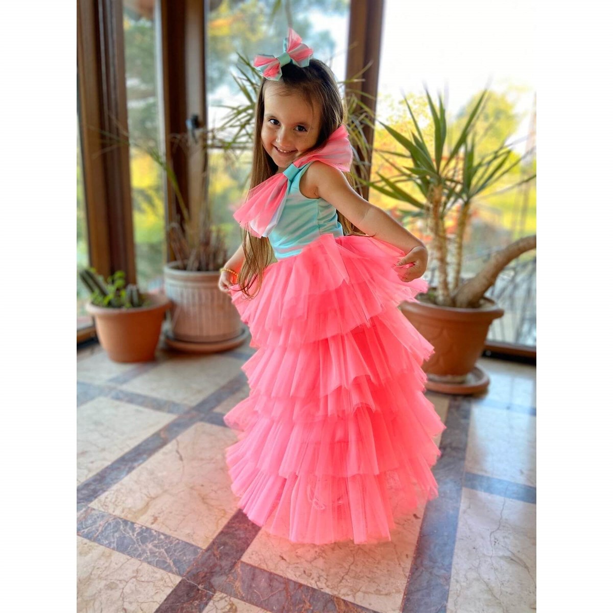 Kız Çocuk Pembe Prenses Elbise-Kid Girl Dresses-QuzucukKids.com