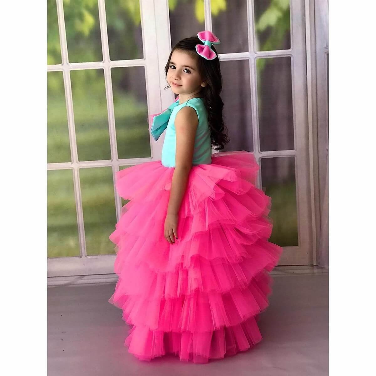 Kız Çocuk Pembe Prenses Elbise-Kid Girl Dresses-QuzucukKids.com