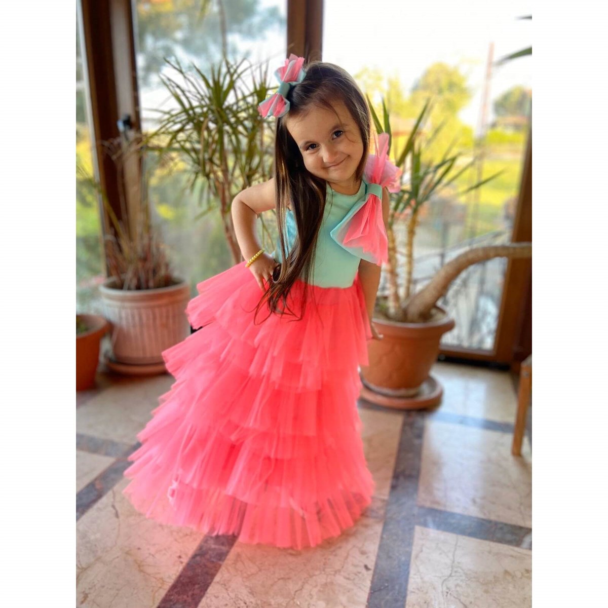 Kız Çocuk Pembe Prenses Elbise-Kid Girl Dresses-QuzucukKids.com