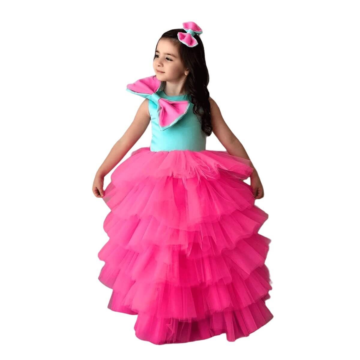 Kız Çocuk Pembe Prenses Elbise-Kid Girl Dresses-QuzucukKids.com