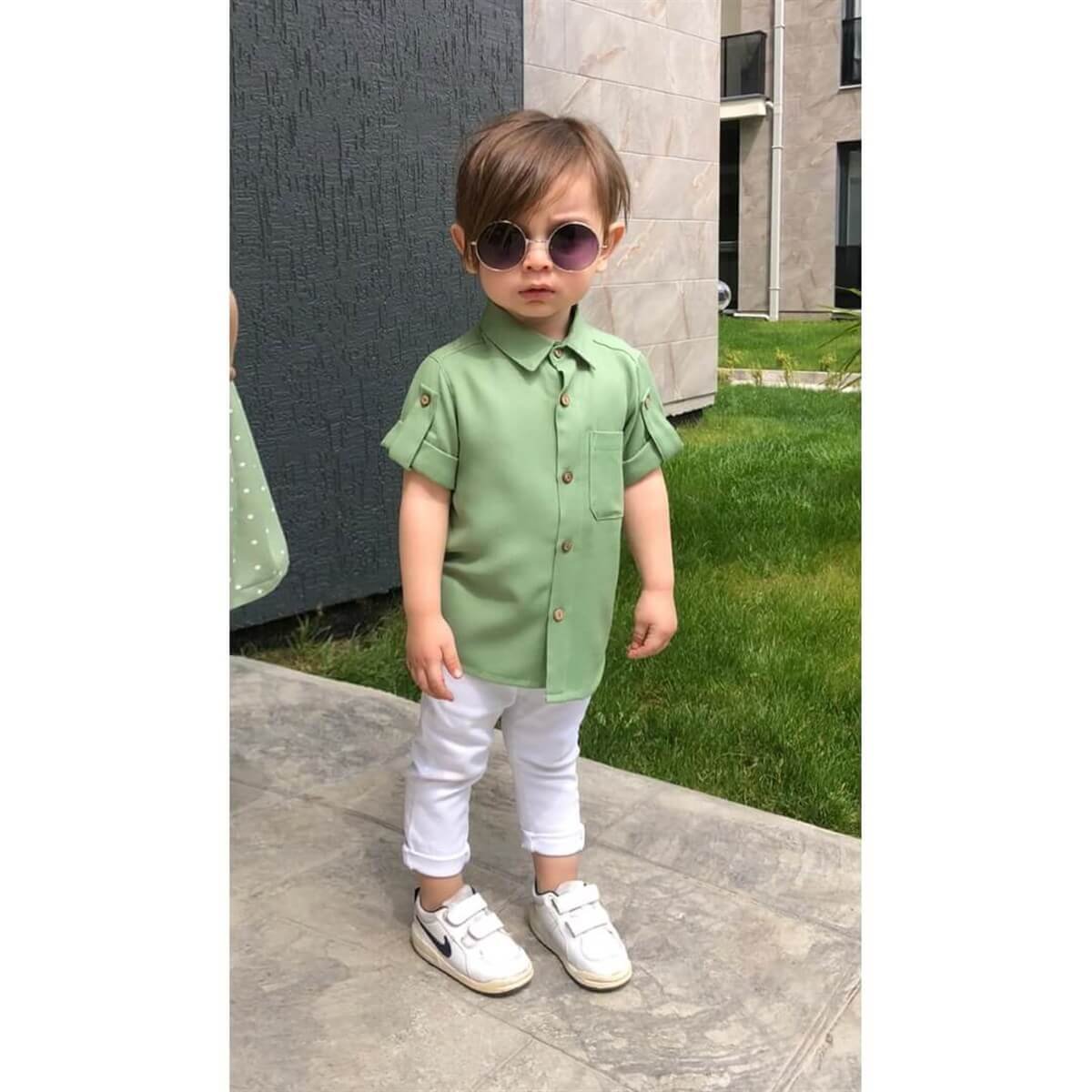 Kız Çocuk Puantiyeli Yeşil Elbise-Kız Çocuk Elbise-QuzucukKids.com