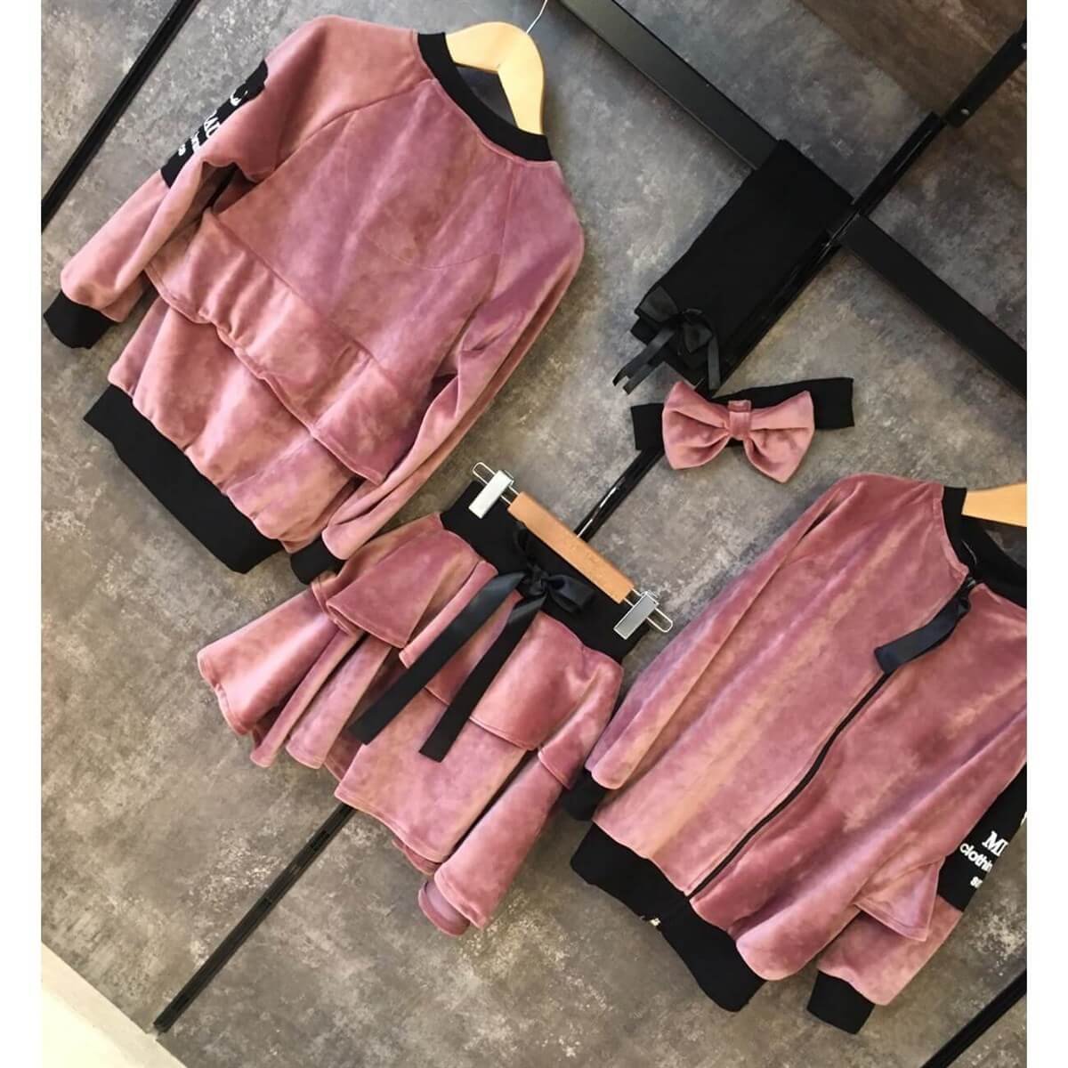 Kız Çocuk Mellow Pudra Kadife Takım-Seasonal Products-QuzucukKids.com