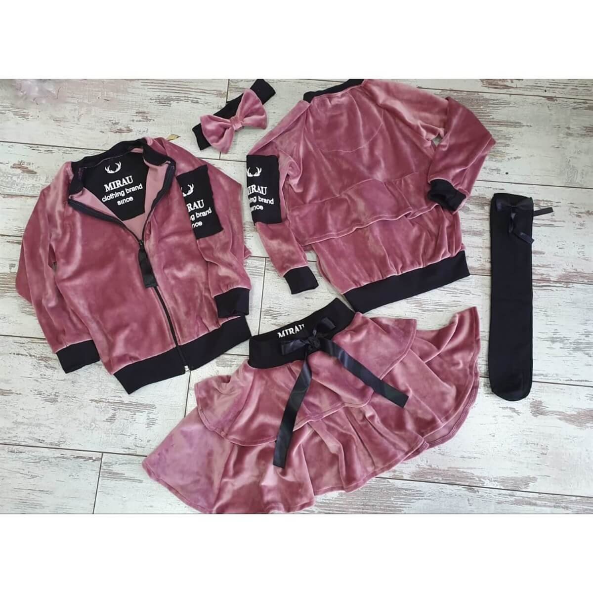 Kız Çocuk Mellow Pudra Kadife Takım-Seasonal Products-QuzucukKids.com