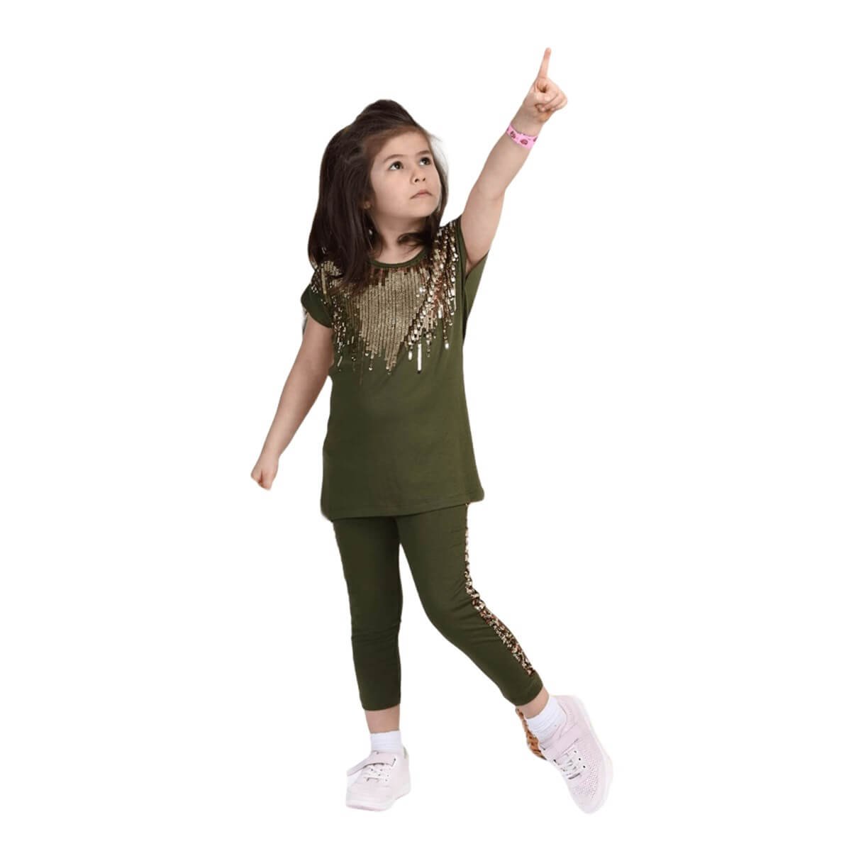 Kız Çocuk Pul Detaylı Taytlı Yazlık Takım-Kız Çocuk Alt Üst Takım-QuzucukKids.com