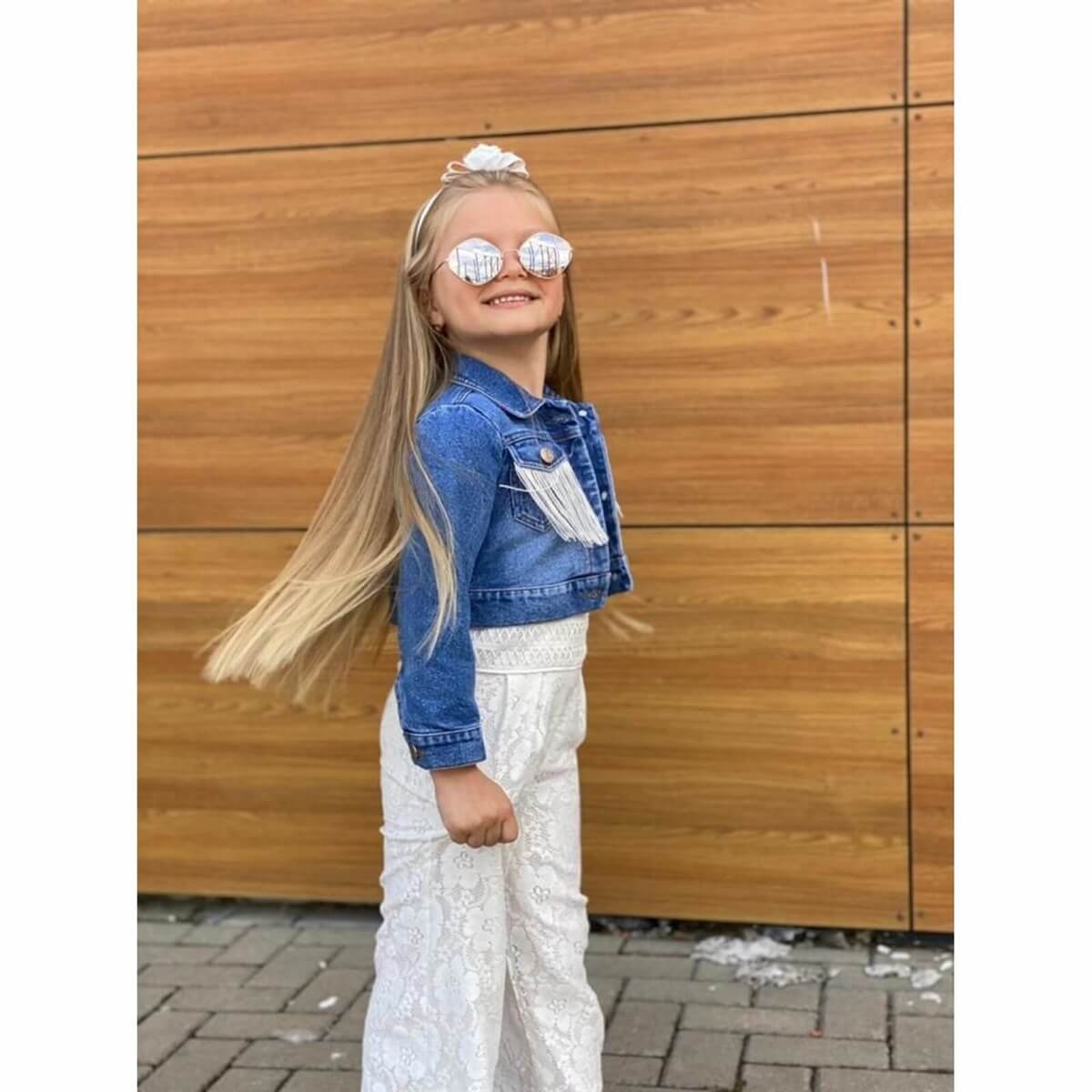 Kız Çocuk Püskül Ceketli Beyaz Tulum Takımı-Kız Çocuk Alt Üst Takım-QuzucukKids.com