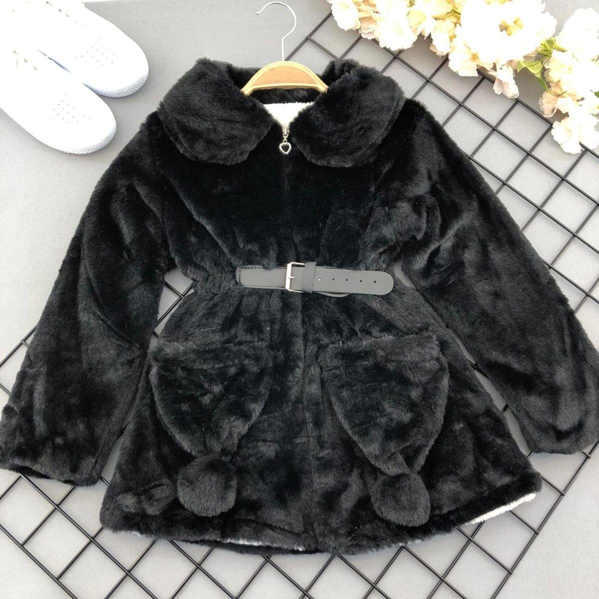 Kız Çocuk Siyah Tavşan Modeli Kürklü Mont-Kız Çocuk Mont-Kız Çocuk Siyah Tavşan Modeli Kürklü Mont| QuzucukKids.com-QuzucukKids.com