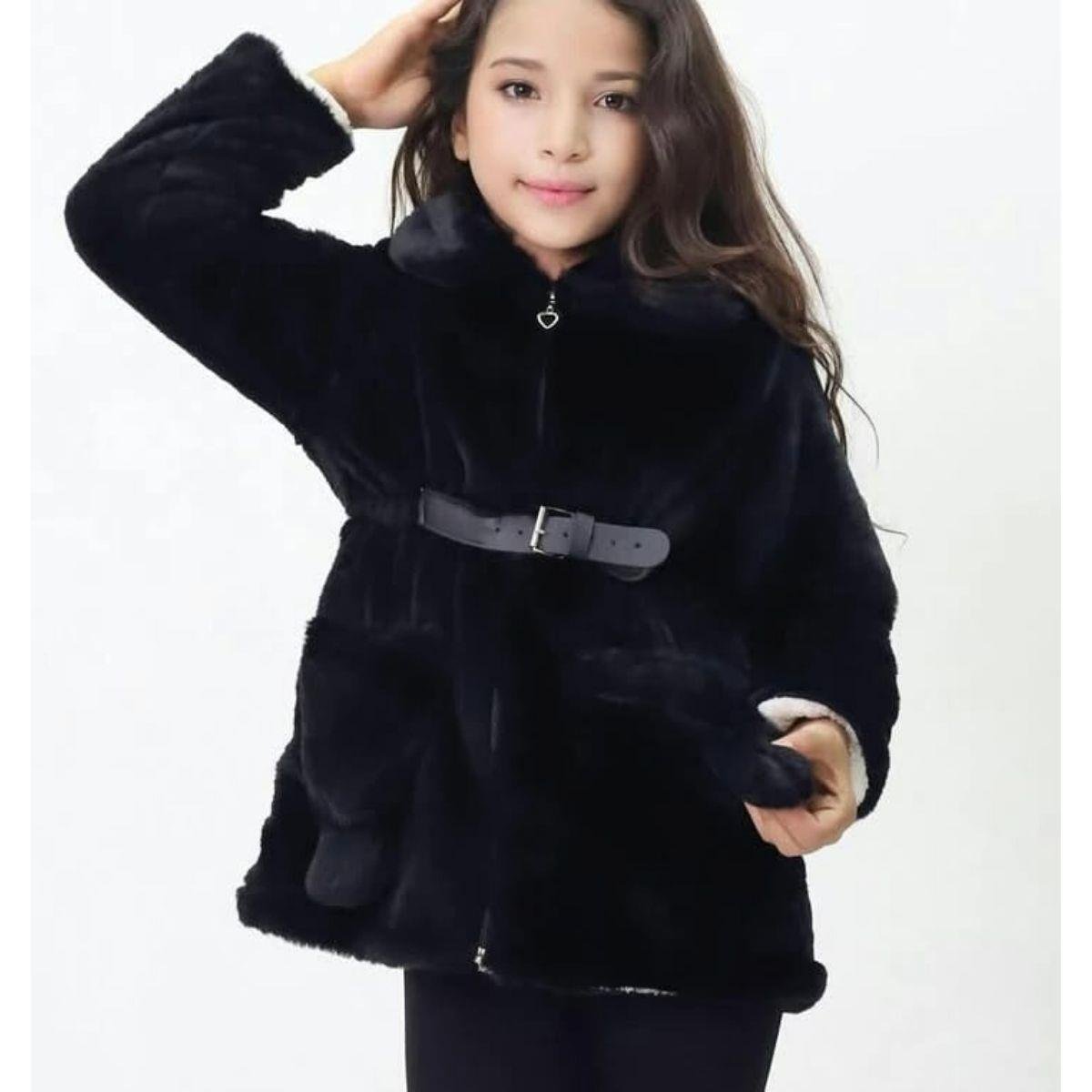 Kız Çocuk Siyah Tavşan Modeli Kürklü Mont-Kız Çocuk Mont-Kız Çocuk Siyah Tavşan Modeli Kürklü Mont| QuzucukKids.com-QuzucukKids.com