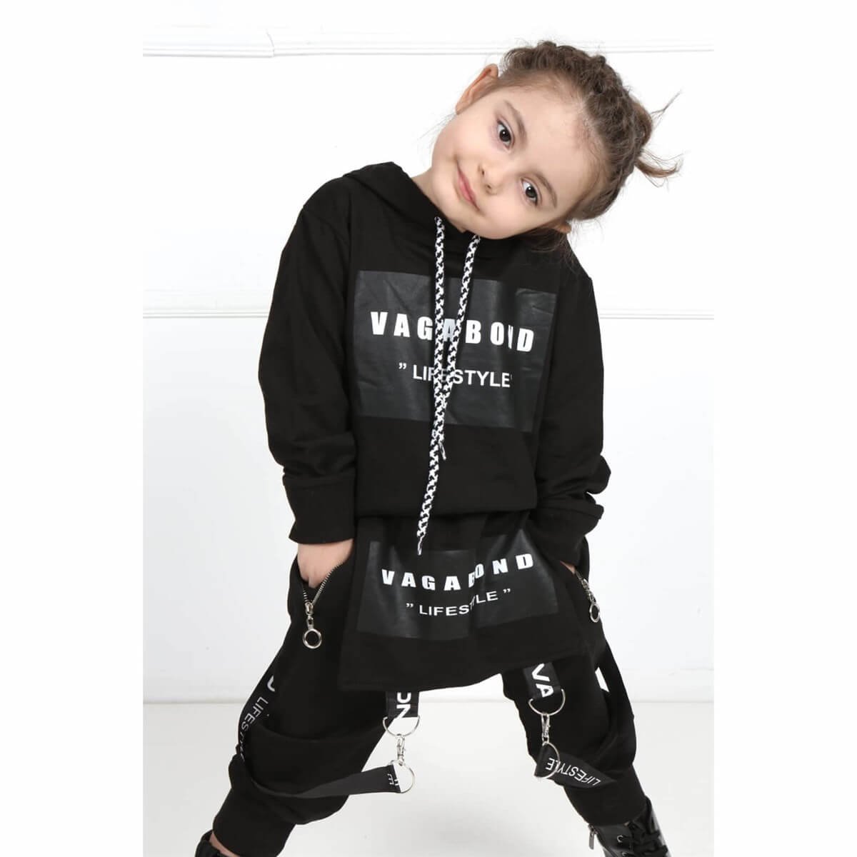 Kız Çocuk Solopet Tarz Siyah Takım-Kid Girl Cloth Sets-QuzucukKids.com