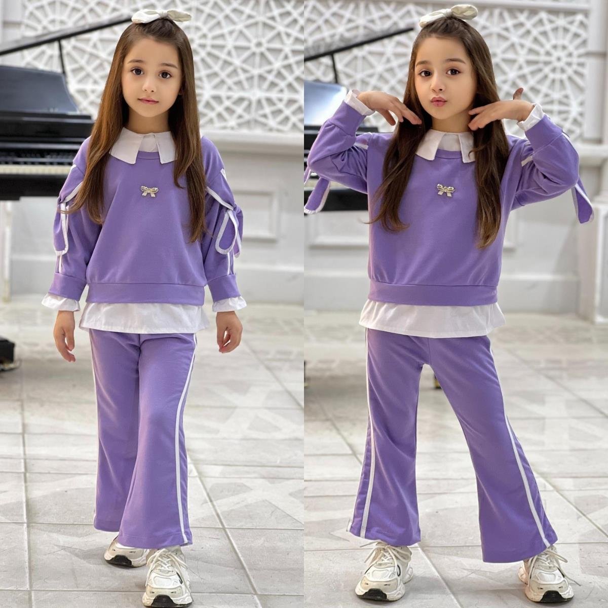 Kız Çocuk Tarz Lila Eşofman Takımı-Kız Çocuk Alt Üst Takım-Kız Çocuk Tarz Lila Eşofman Takımı QuzucukKids.com-QuzucukKids.com