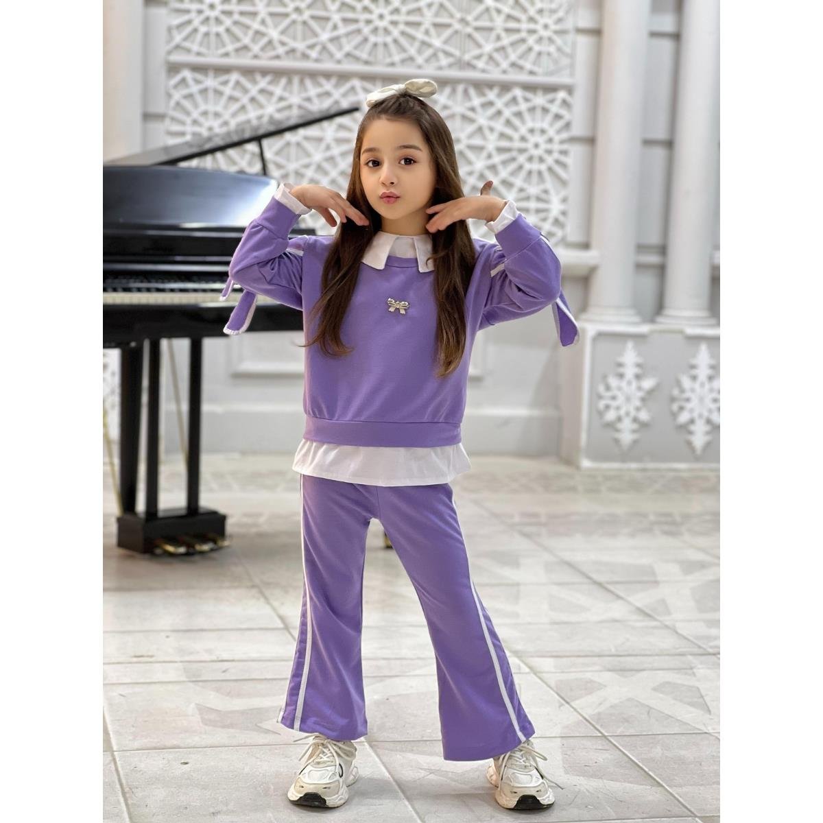 Kız Çocuk Tarz Lila Eşofman Takımı-Kız Çocuk Alt Üst Takım-Kız Çocuk Tarz Lila Eşofman Takımı QuzucukKids.com-QuzucukKids.com