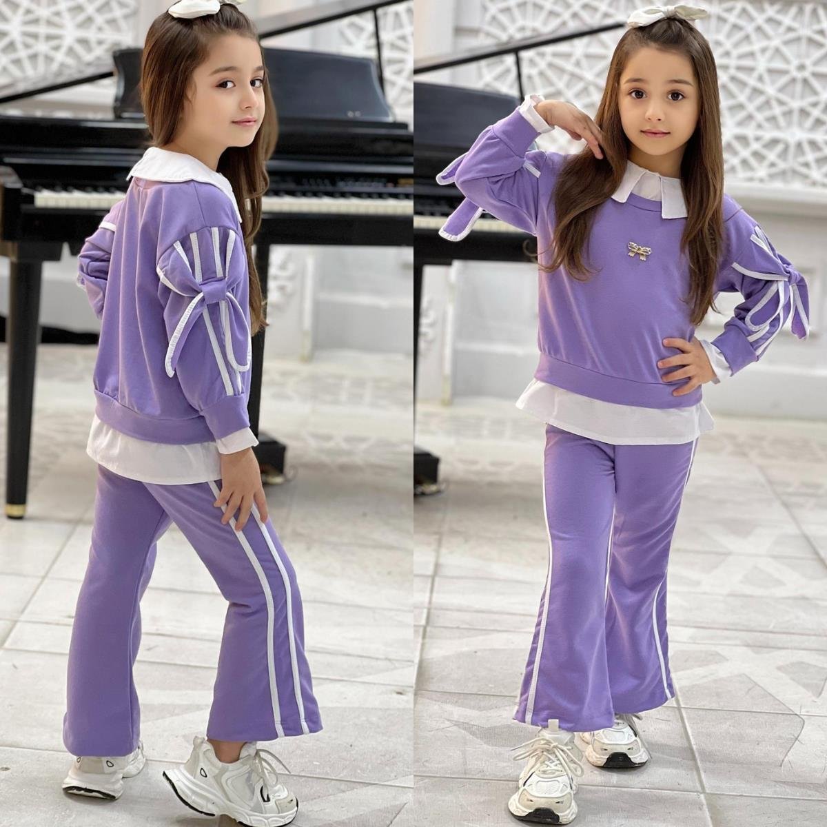 Kız Çocuk Tarz Lila Eşofman Takımı-Kız Çocuk Alt Üst Takım-Kız Çocuk Tarz Lila Eşofman Takımı QuzucukKids.com-QuzucukKids.com