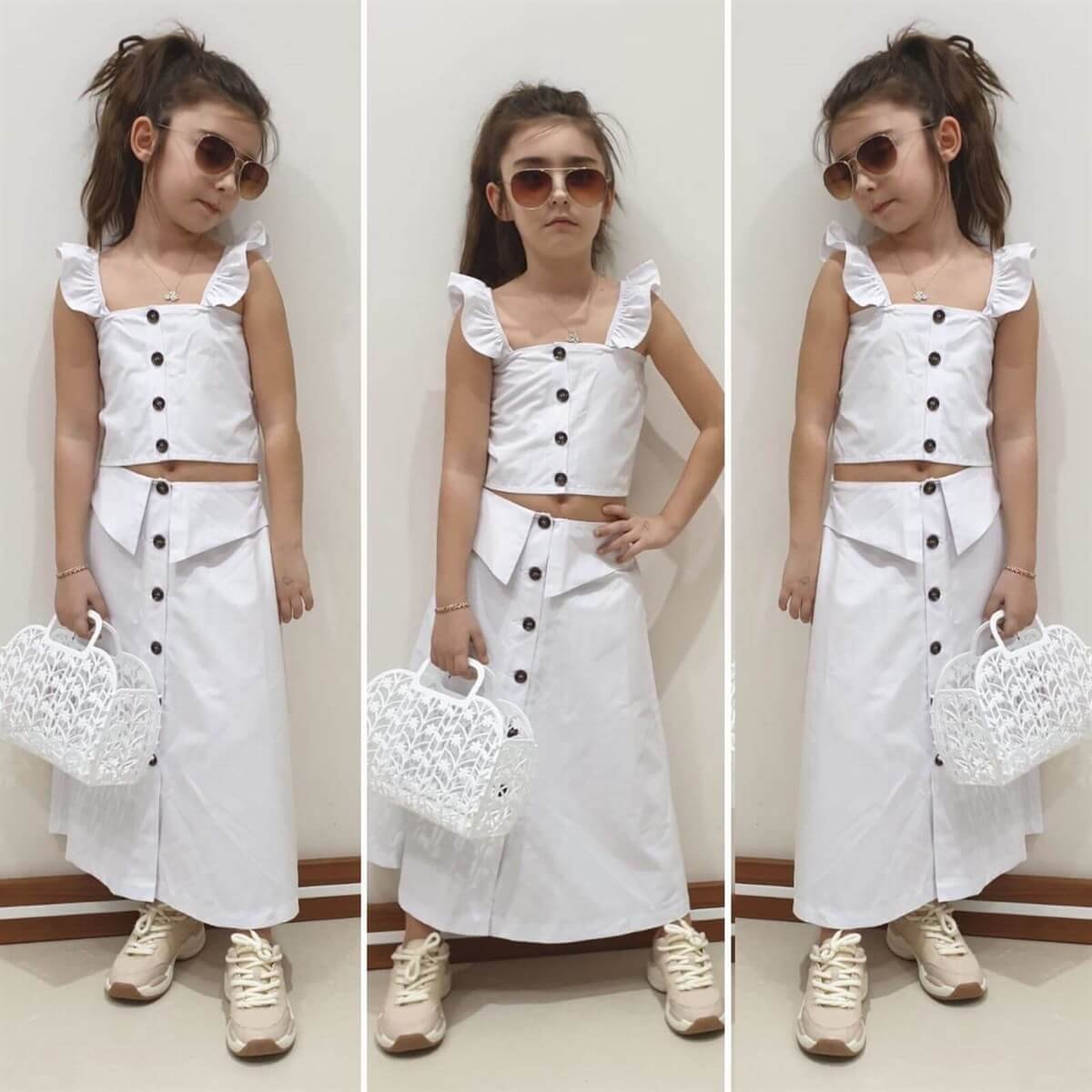 Kız Çocuk Uzun Beyaz Duru Takımı-Kız Çocuk Alt Üst Takım-QuzucukKids.com