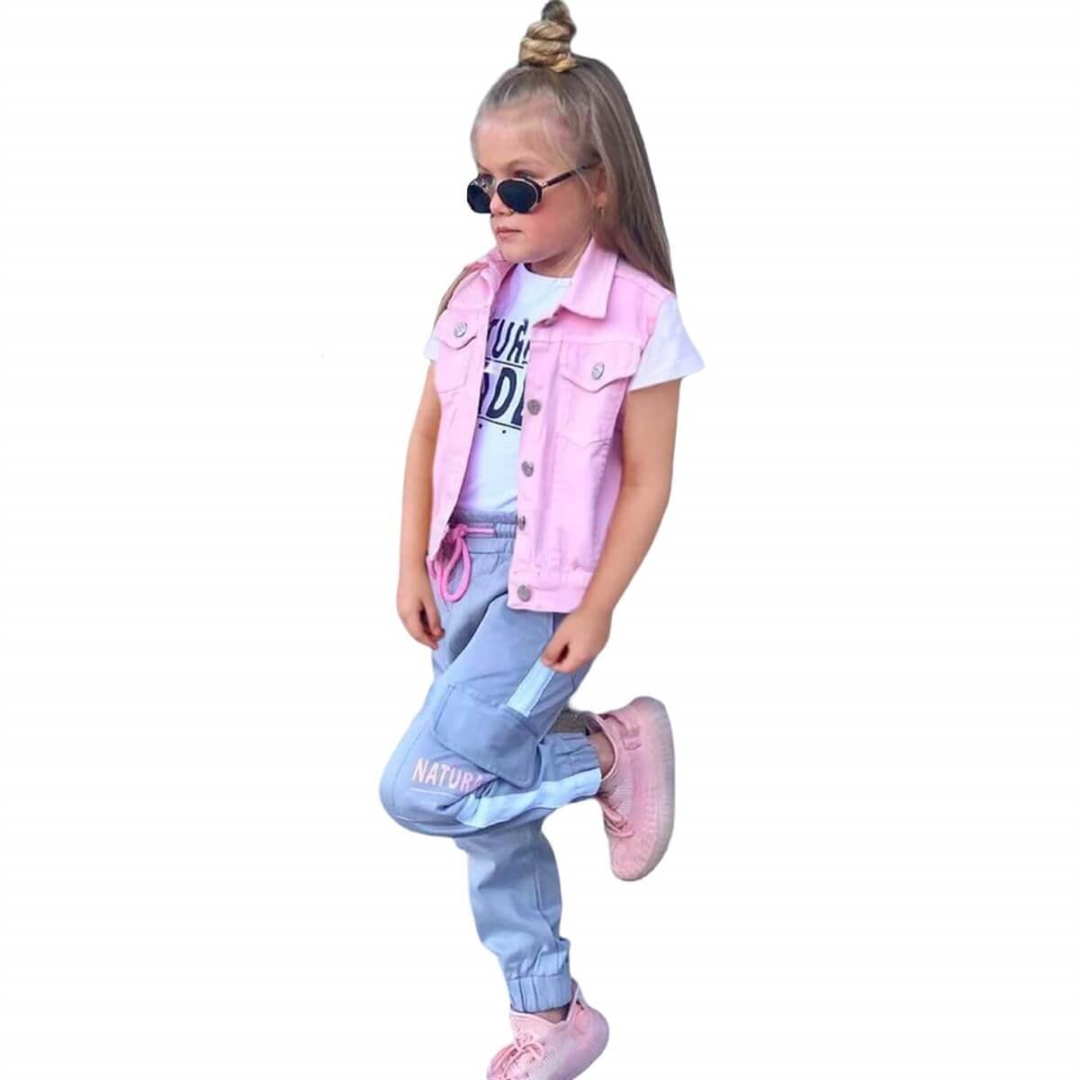 Kız Çocuk Yelekli Pembe Spor Takım-Kız Çocuk Alt Üst Takım-QuzucukKids.com