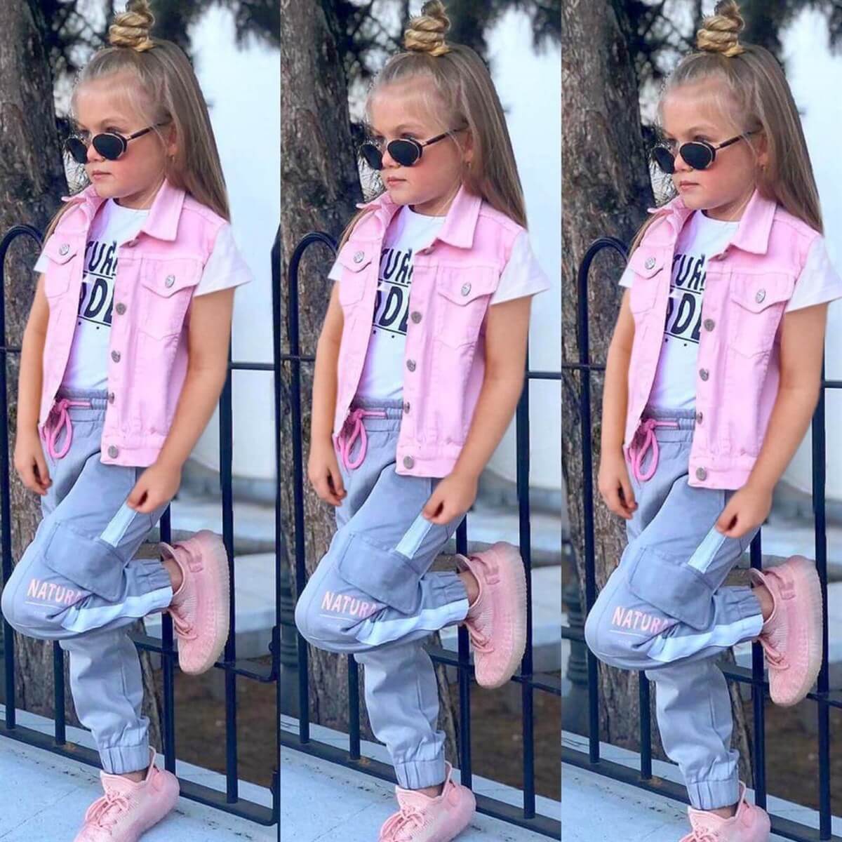 Kız Çocuk Yelekli Pembe Spor Takım-Kız Çocuk Alt Üst Takım-QuzucukKids.com