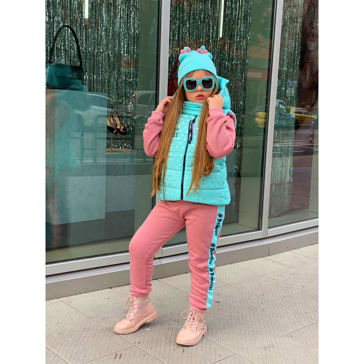 Kız Çocuk Yelekli Spor Kombin-Kız Çocuk Alt Üst Takım-QuzucukKids.com