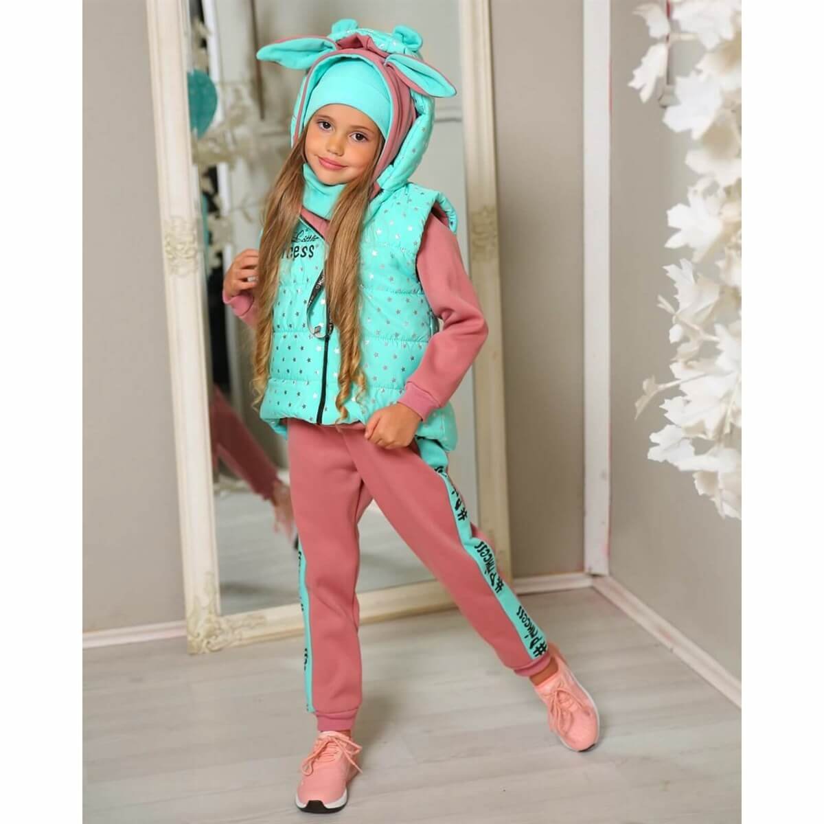 Kız Çocuk Yelekli Spor Kombin-Kız Çocuk Alt Üst Takım-QuzucukKids.com