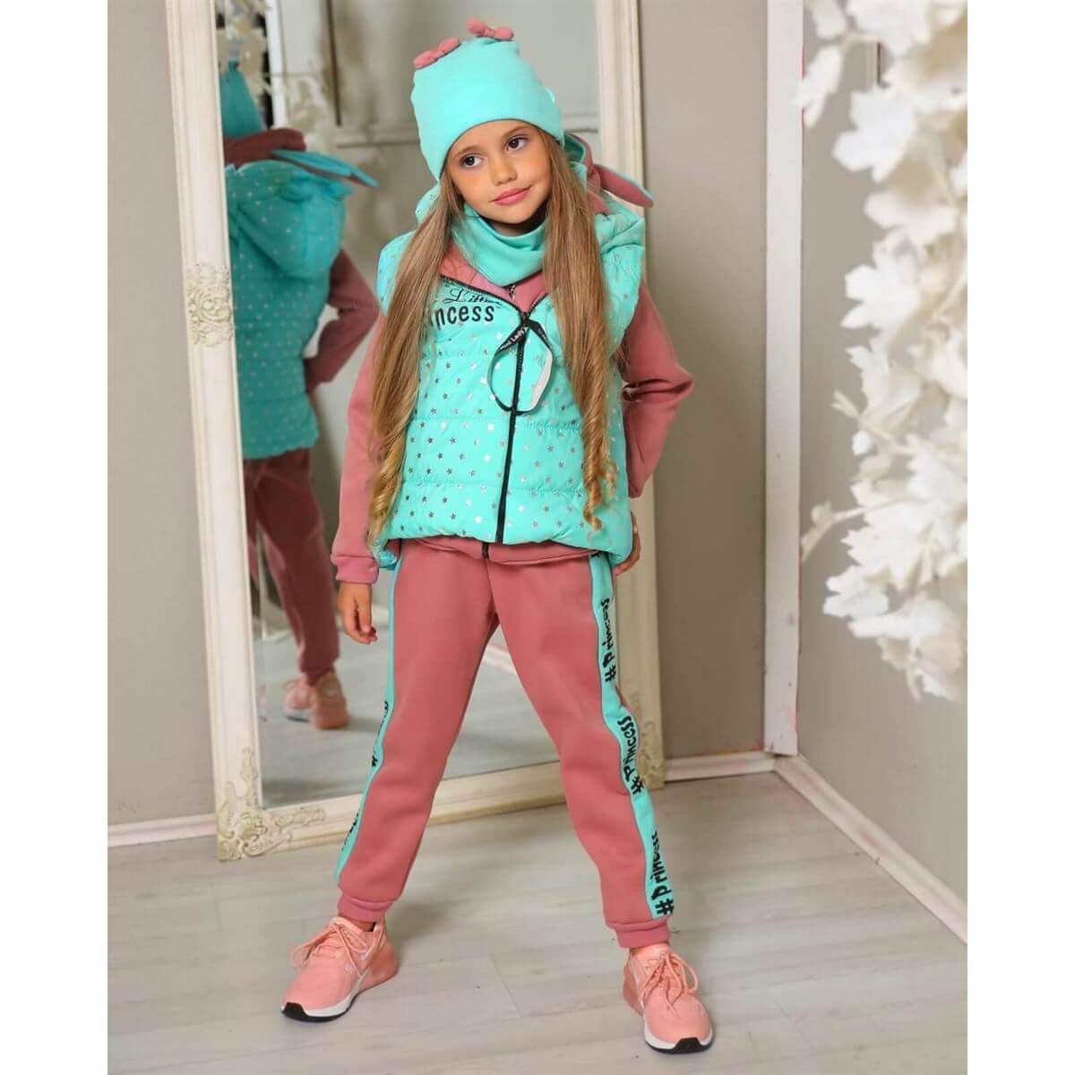 Kız Çocuk Yelekli Spor Kombin-Kız Çocuk Alt Üst Takım-QuzucukKids.com
