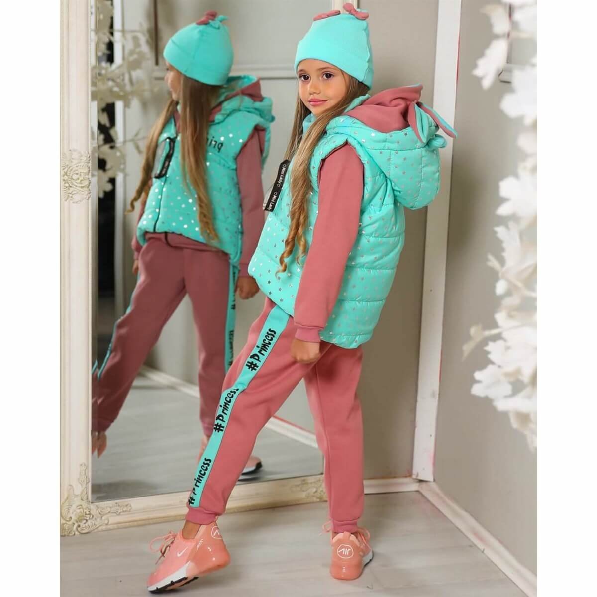 Kız Çocuk Yelekli Spor Kombin-Kız Çocuk Alt Üst Takım-QuzucukKids.com