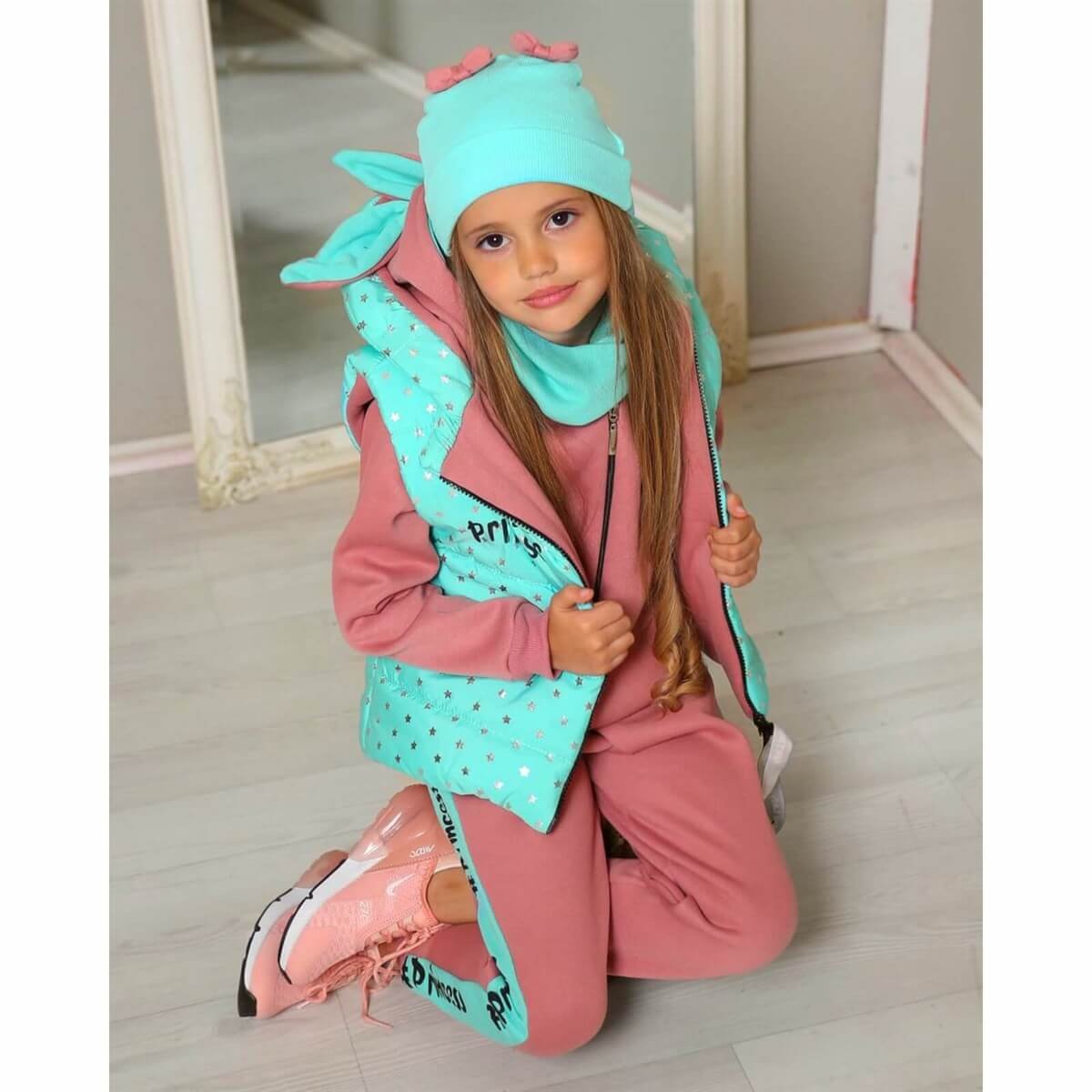 Kız Çocuk Yelekli Spor Kombin-Kız Çocuk Alt Üst Takım-QuzucukKids.com