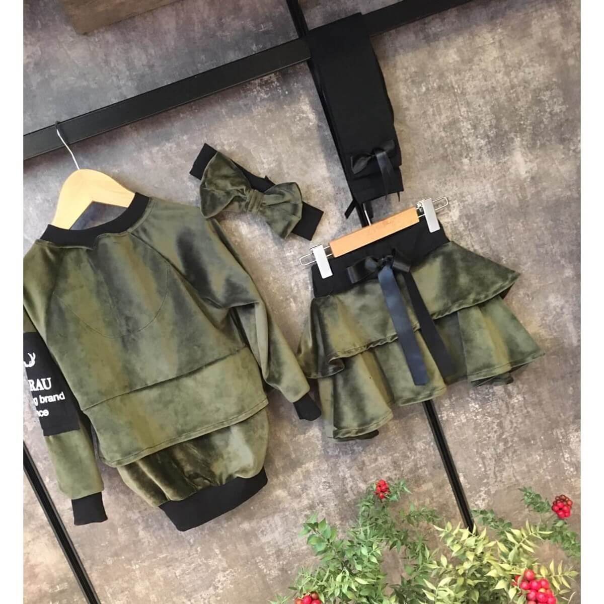 Kız Çocuk Mellow Yeşil Kadife Takım-Seasonal Products-QuzucukKids.com