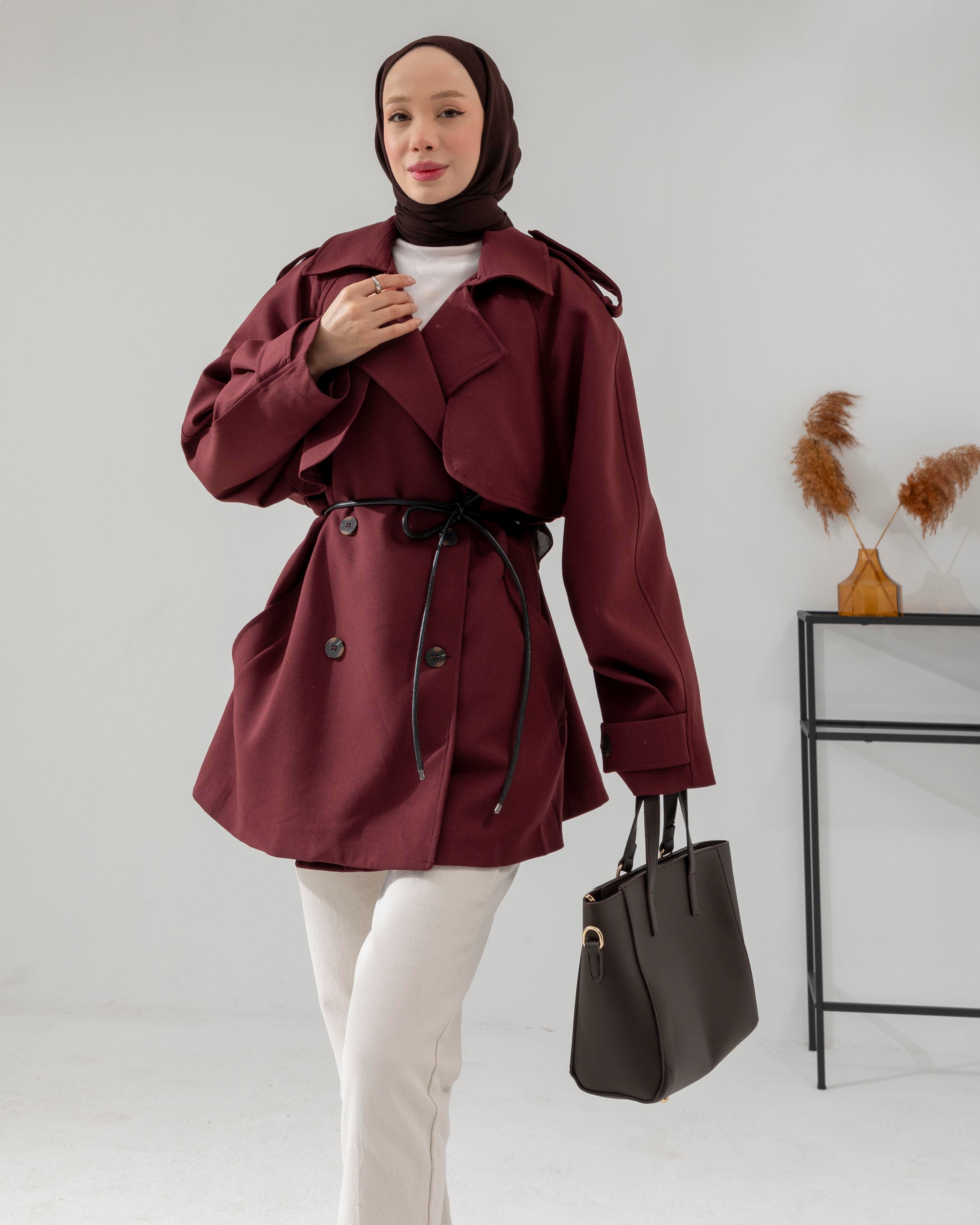 Allerli Bordo Kısa Trençkot