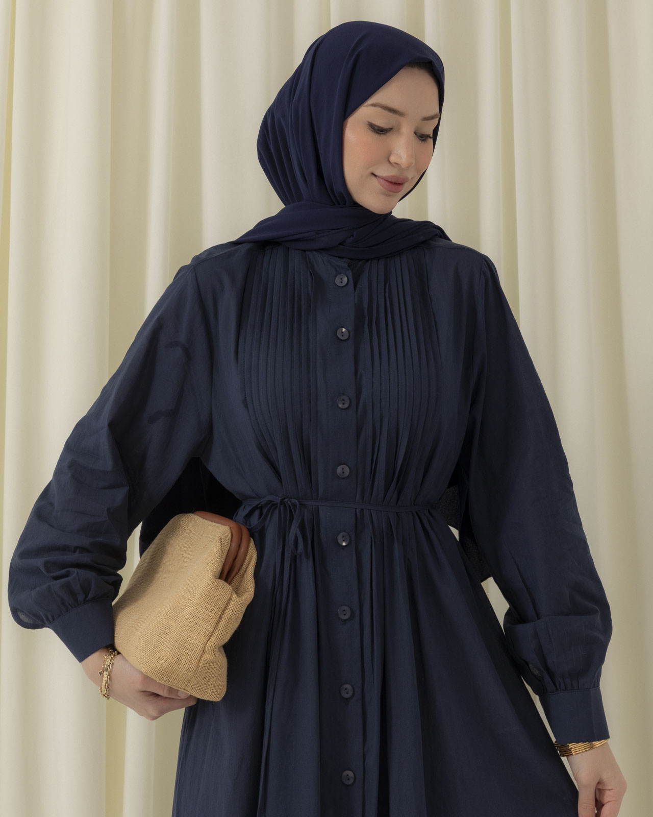 Allerli Boydan Düğmeli Lacivert Elbise