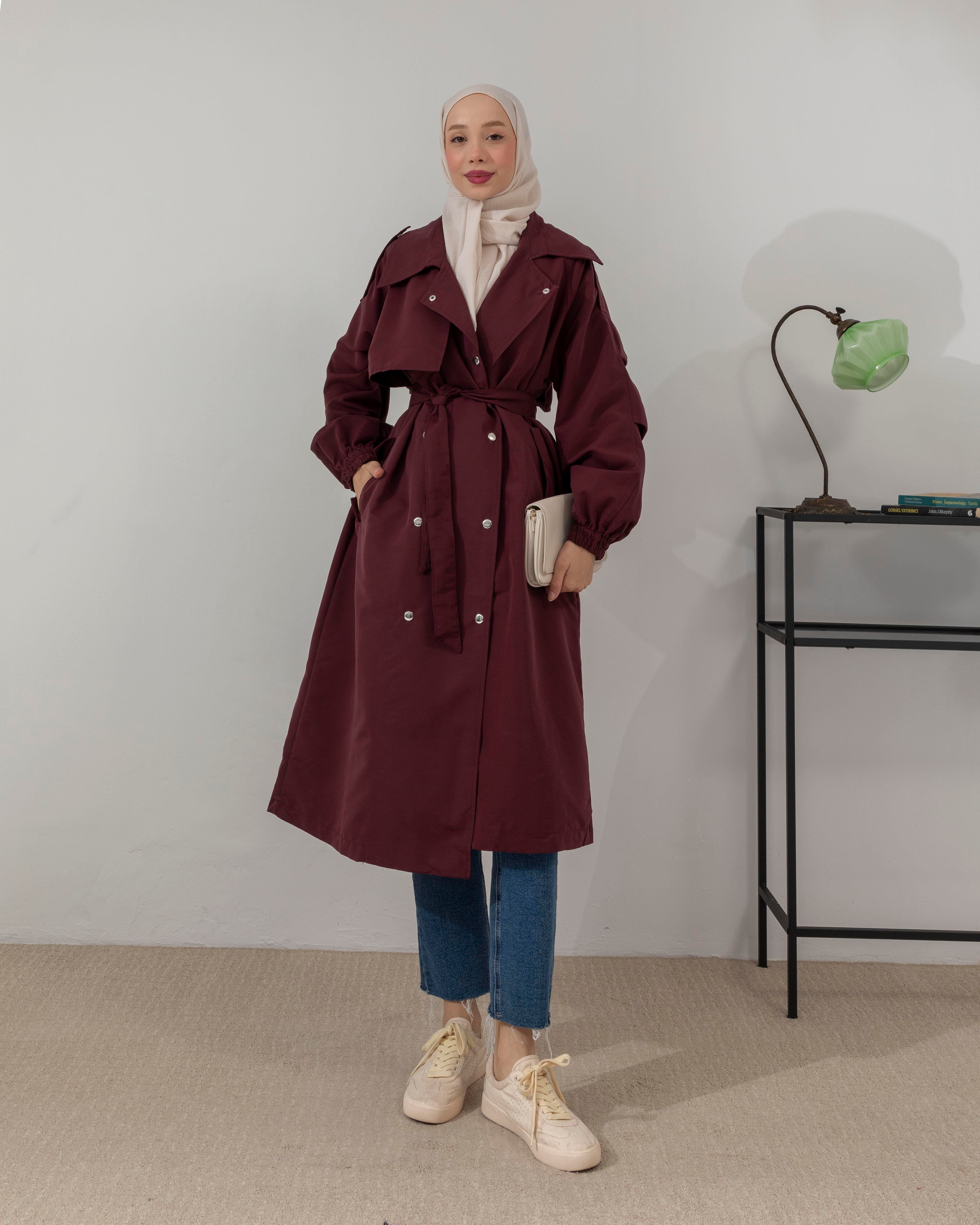 Apoletli Bordo Trençkot