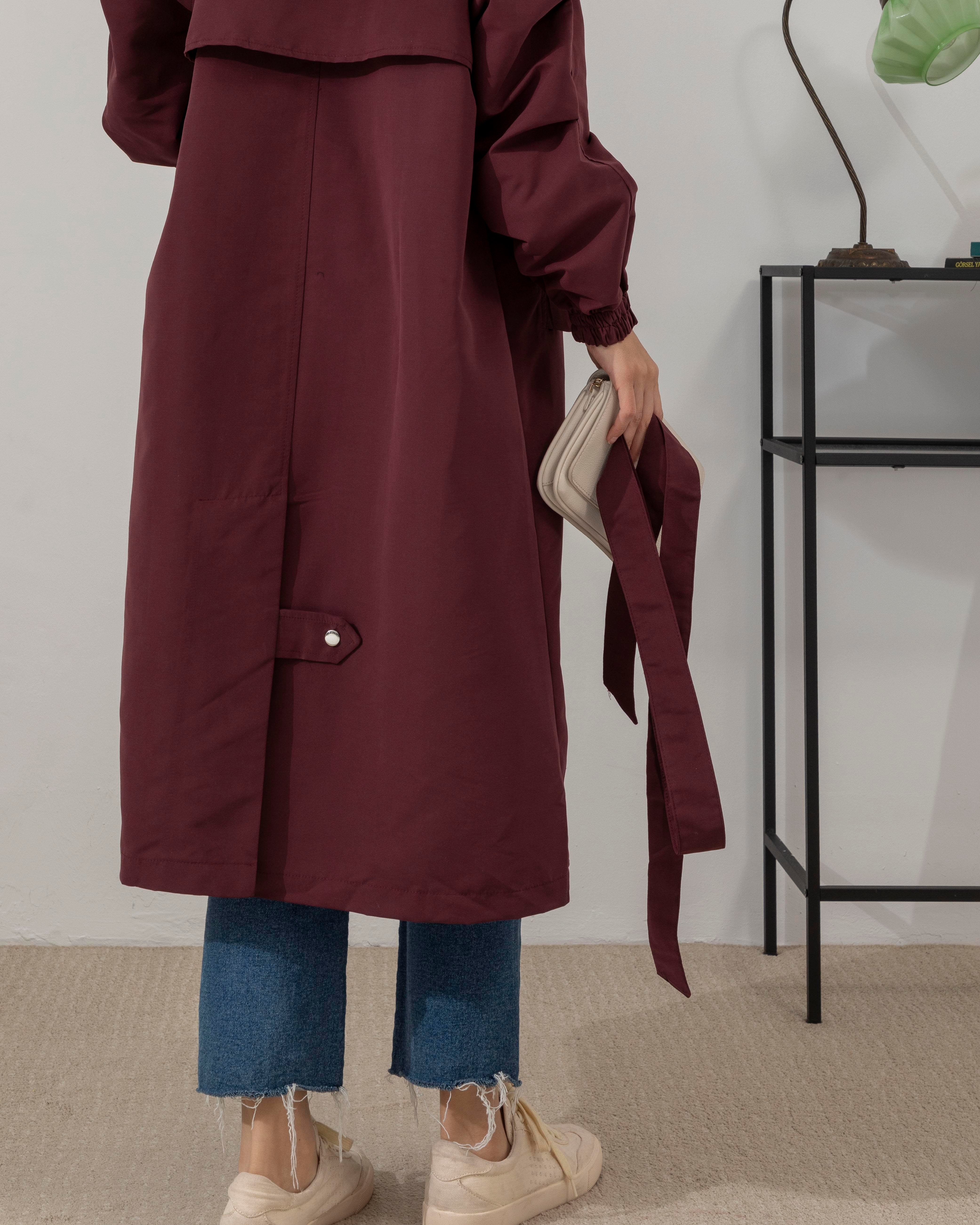 Apoletli Bordo Trençkot