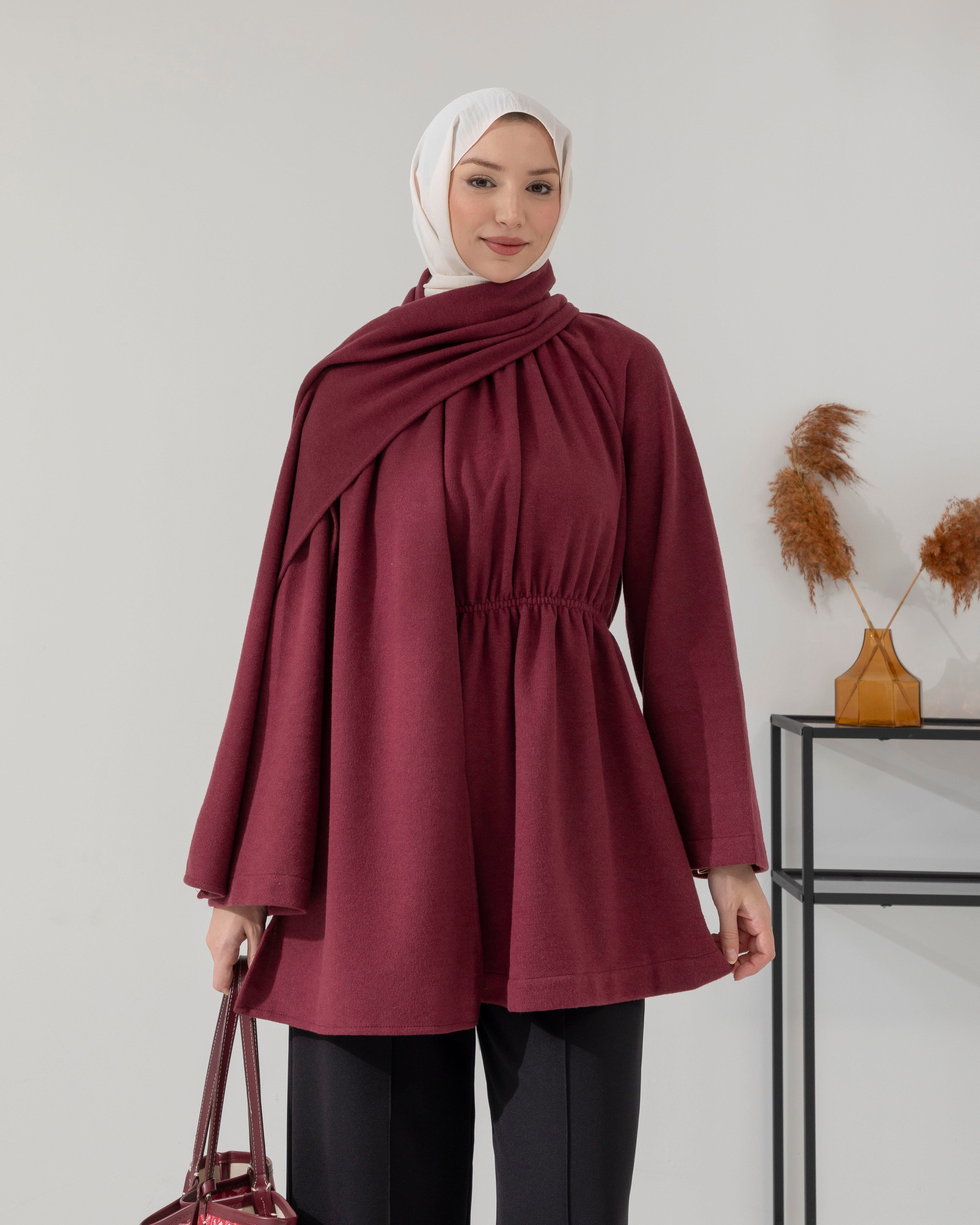 Atkılı Bordo Tunik