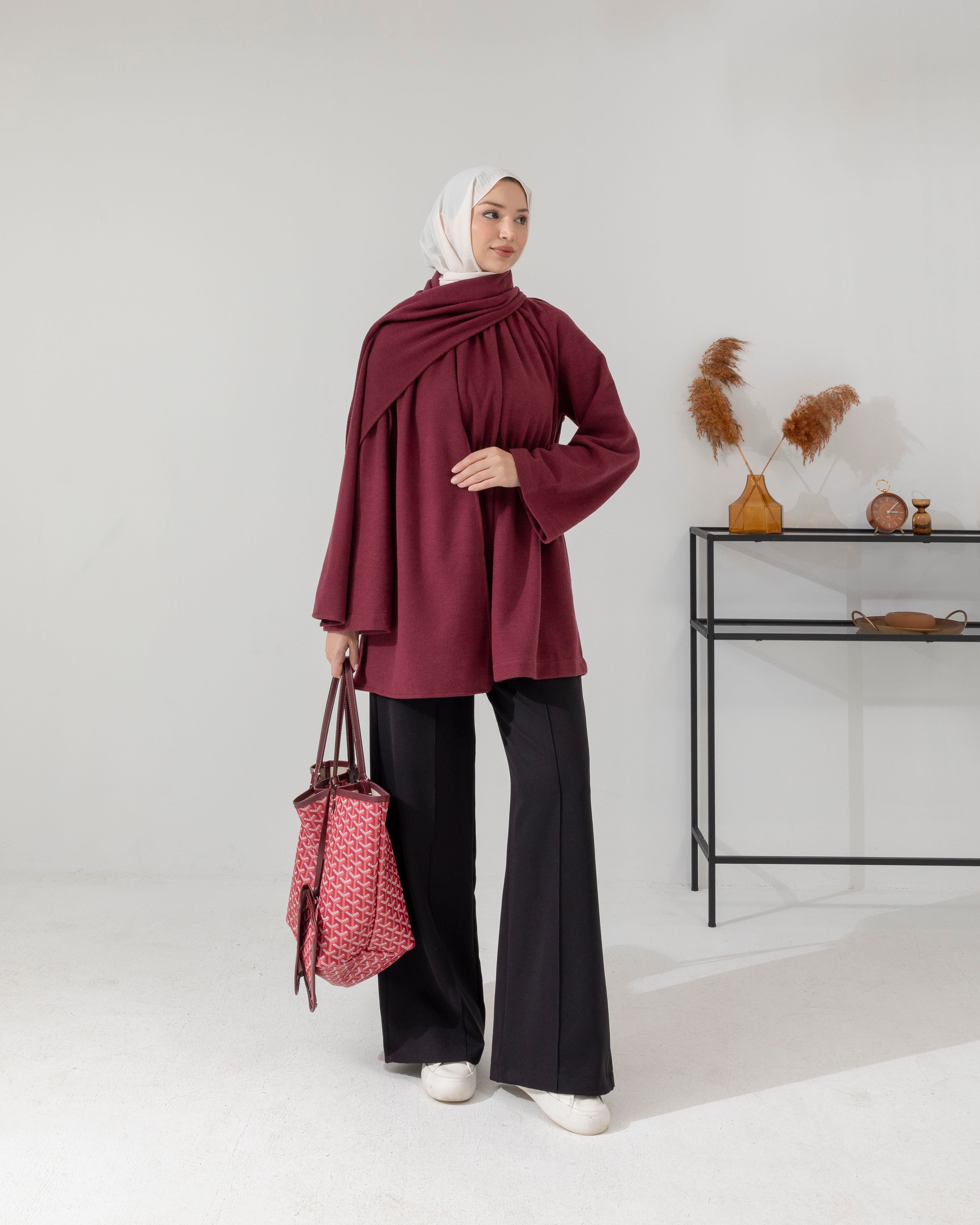 Atkılı Bordo Tunik